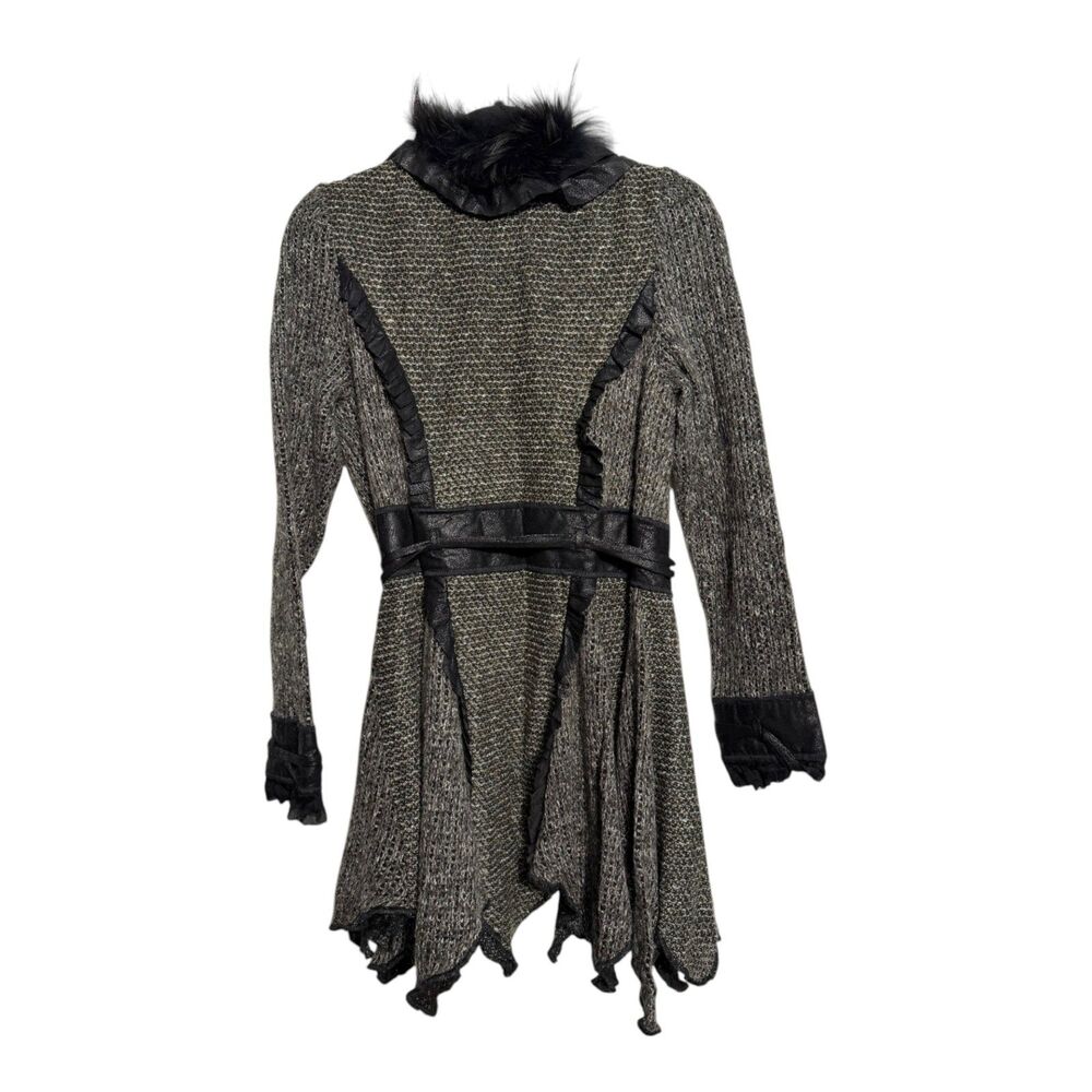 Dolce Cabo Boucle Cardigan Sweater Racoon Fur Witchy Grunge Goth Punk Medium - Picture 4 of 7